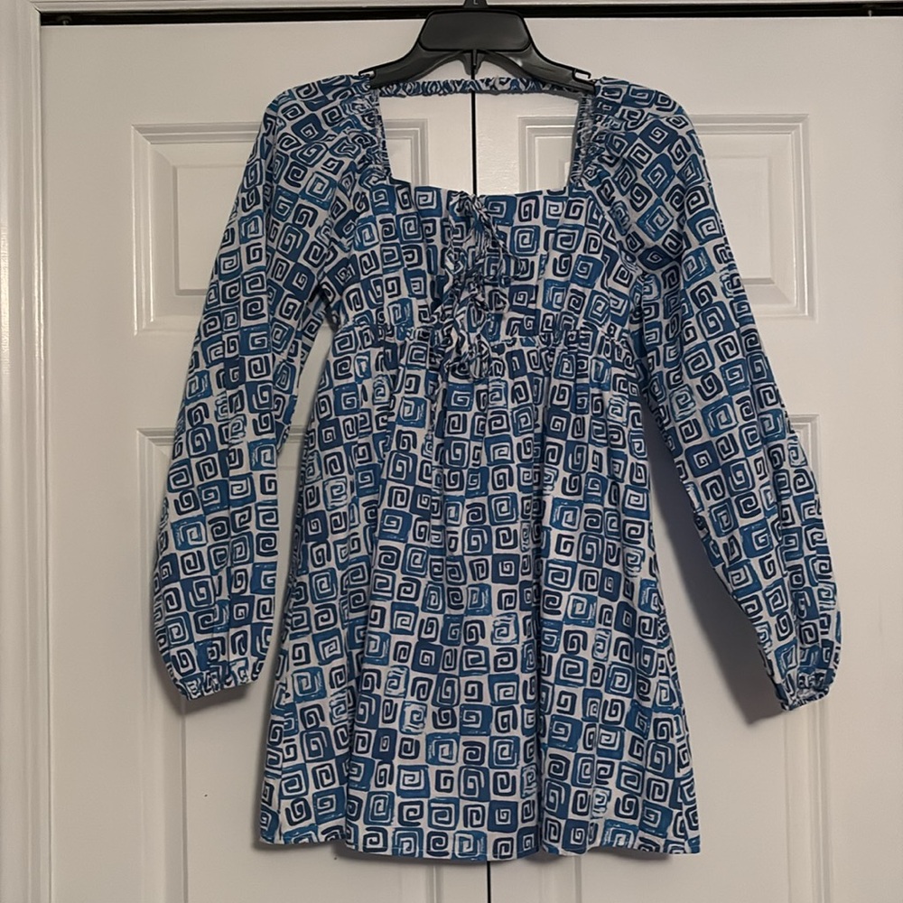 NWT Daphne Mini Dress XS Ocean Print Long Sleeve